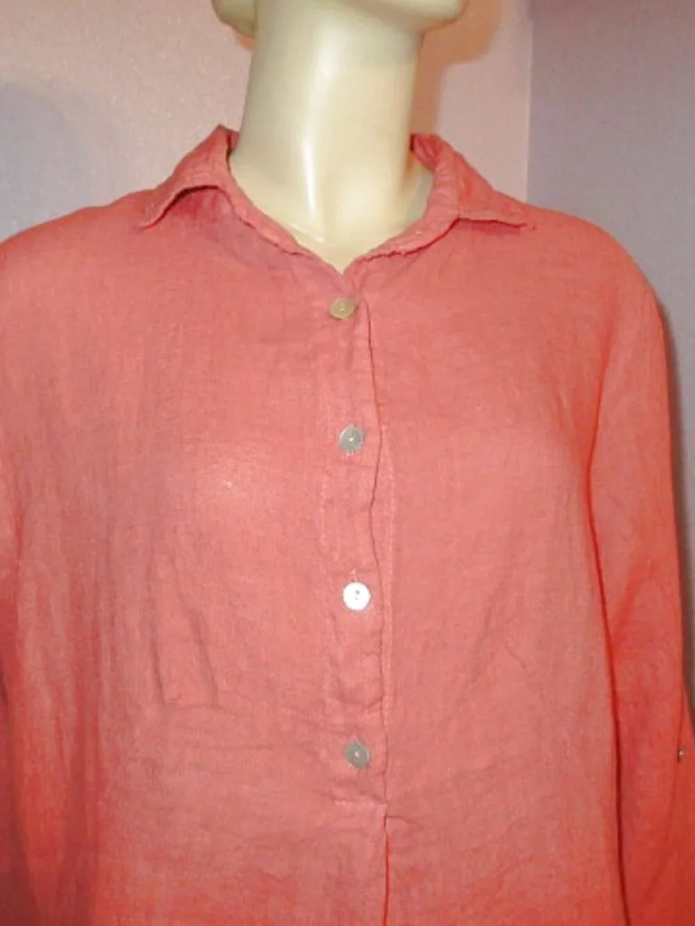 Italian Linen Dress Womens L Pockets Shirt Shift Oversized Roll Tab Beach Resort